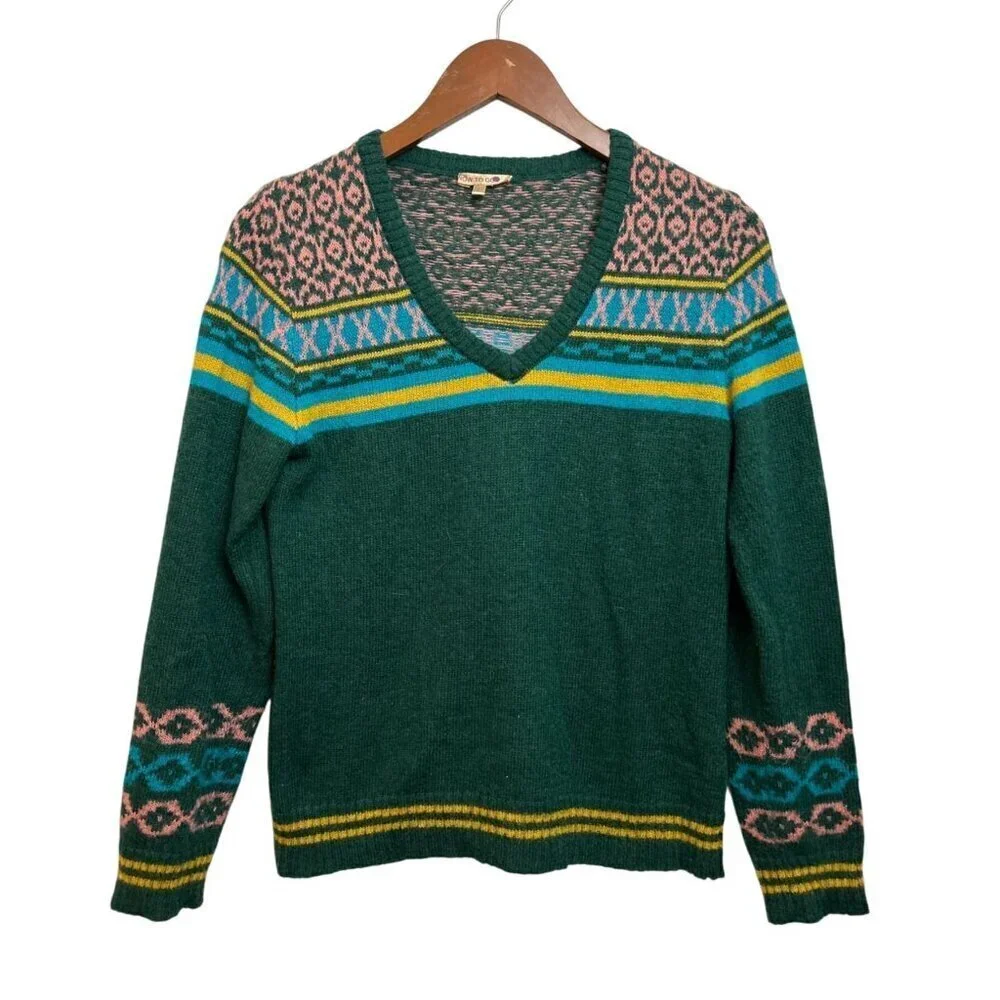 Vintage Now To Go Fair Isle V-Neck Sweater L Multicolor Wool Blend Womens Retro